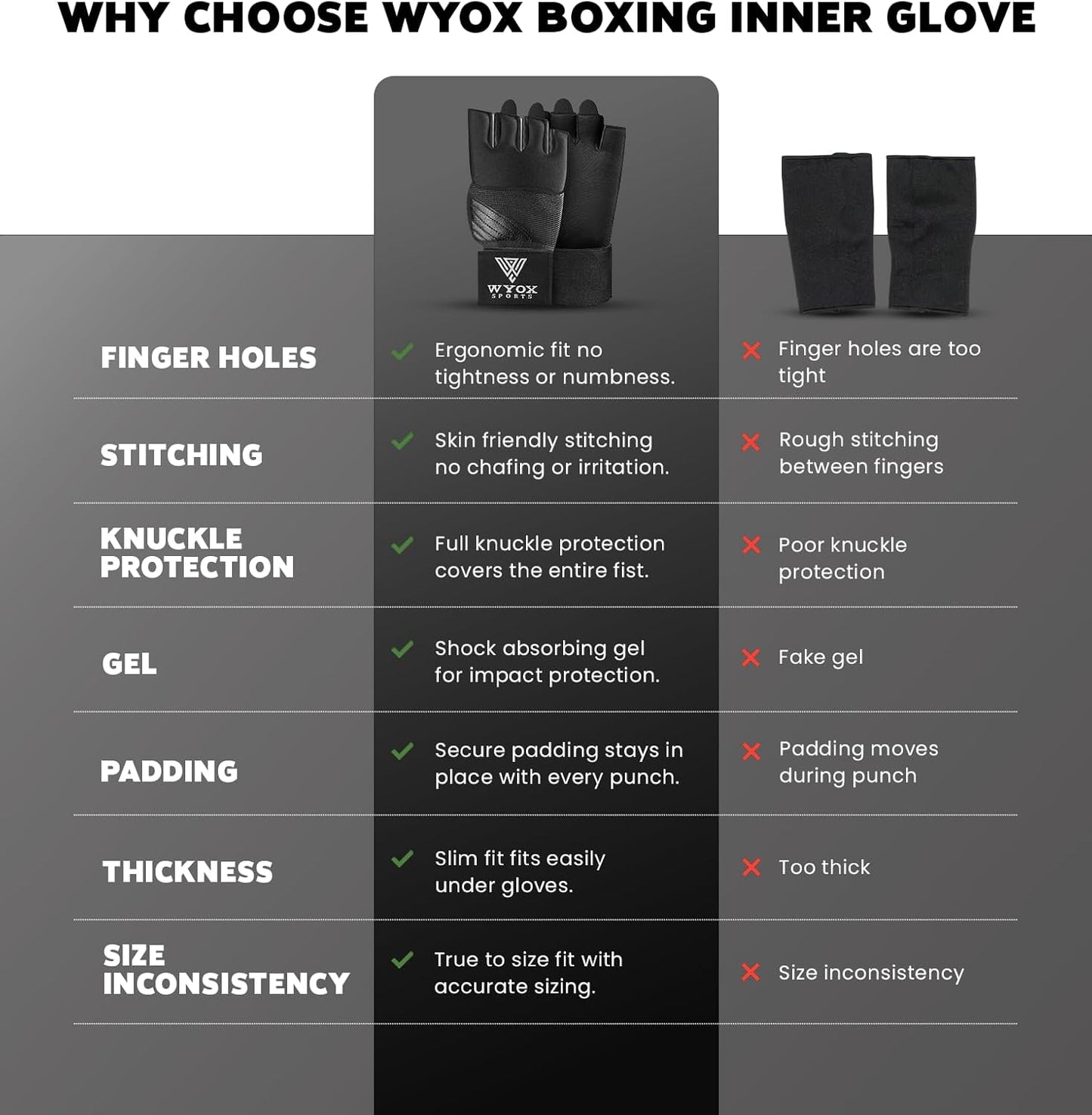 Gel Boxing Hand Wraps Inner Gloves for Men & Women, 80Cm Quick Wrist Straps, Padded Knuckle Protection for Muay Thai Kickboxing, Hand Wraps for Boxing & Martial Arts