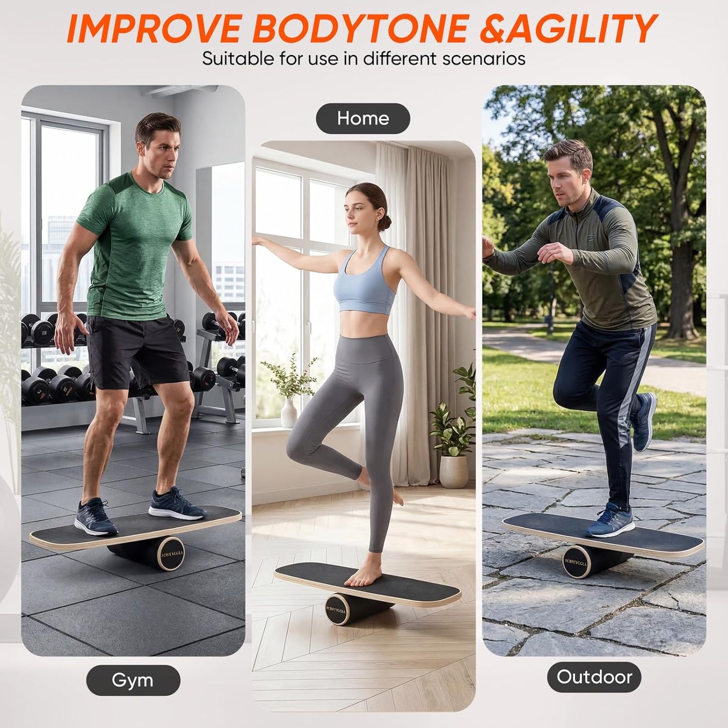 Balance Board with Adjustable Stoppers, Surf Balance Trainer for Adults, Wooden Balance Board for Core Strength & Balance Control, Skateboard Snowboard Training Equipment