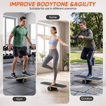 Balance Board with Adjustable Stoppers, Surf Balance Trainer for Adults, Wooden Balance Board for Core Strength & Balance Control, Skateboard Snowboard Training Equipment