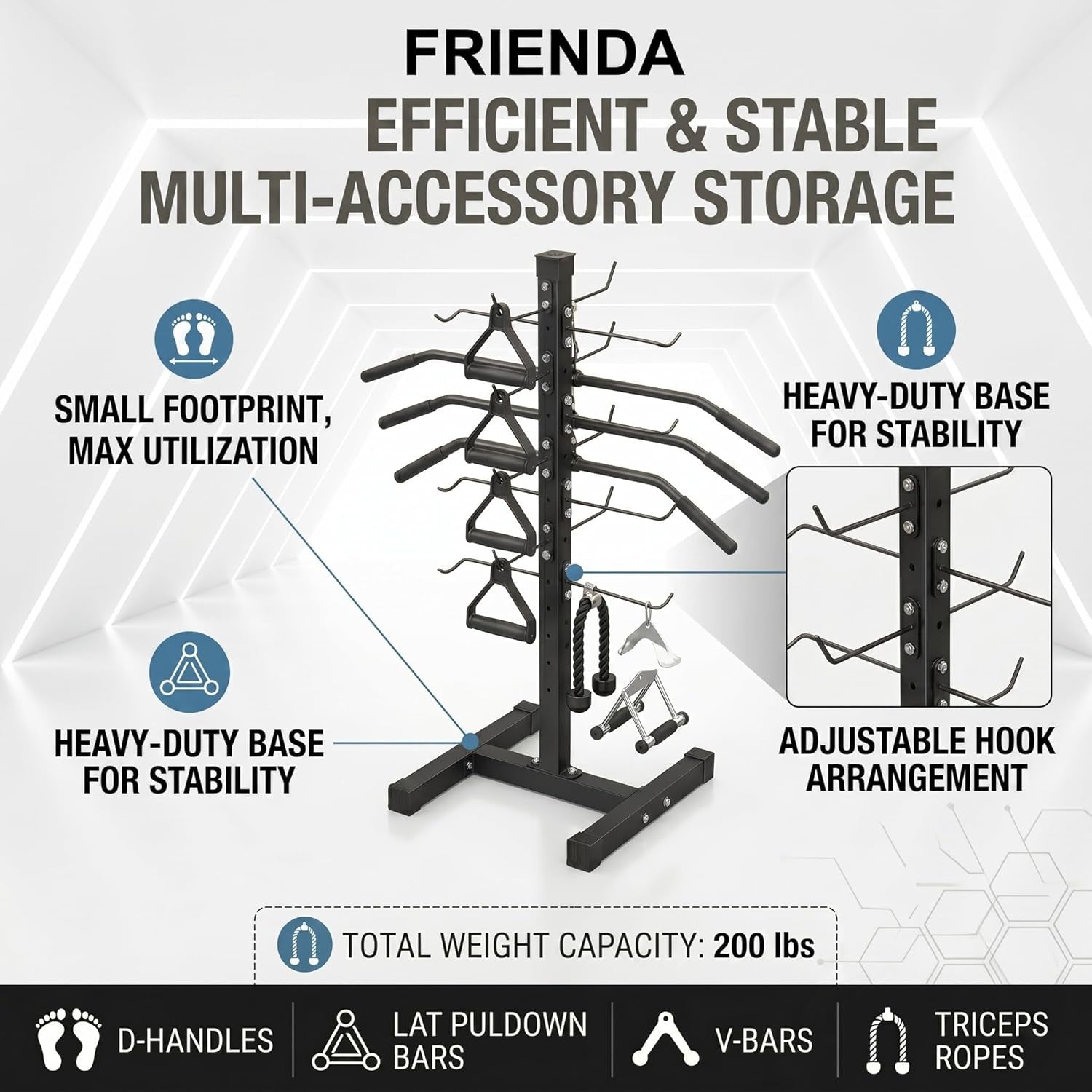 Steel Lat Bar Organizer, Home Gym Accessories, Lat Pulldown Attachments Cable Attachment Storage Rack Cable Attachments for Gym Rack Storage Heavy Duty Steel Organizer Home Use