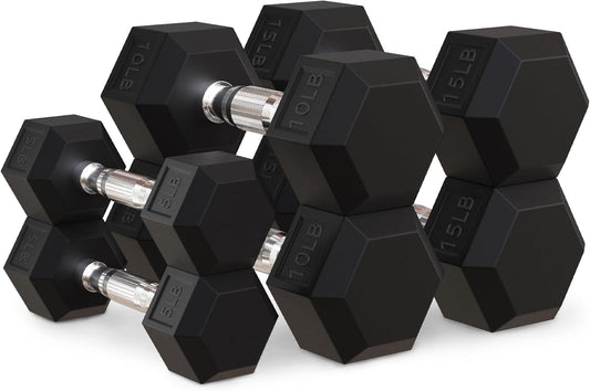 Hex Dumbbells Rubber Coated Hand Weight Set, 60LBS Sets