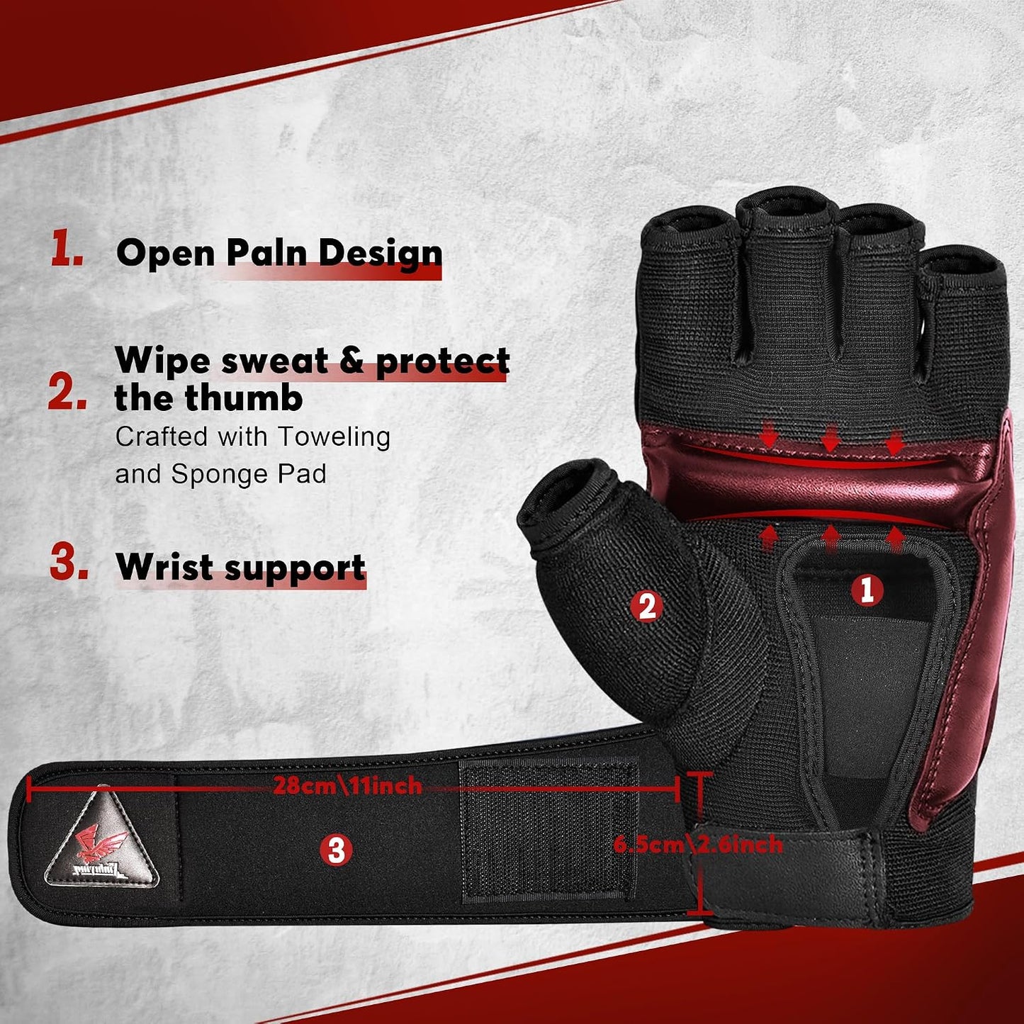 MMA Gloves Boxing Punch Bag Training Martial Arts Sparring Grappling Kickboxing Muay Thai Gloves, Thickened Knuckle Pads, Wider Wristband, Fingerless Rub Resistance Mitts for Men Women Kids