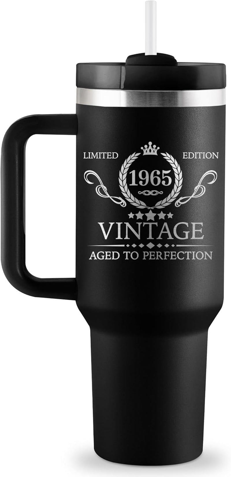 60Th Birthday Gifts for Men - 60Th Birthday Decorations for Men - 60 Year Old Birthday Gift for Man - 1965 Birthday Gift Ideas - 40Oz Travel Cup Insulated Tumbler with Handle & Straw