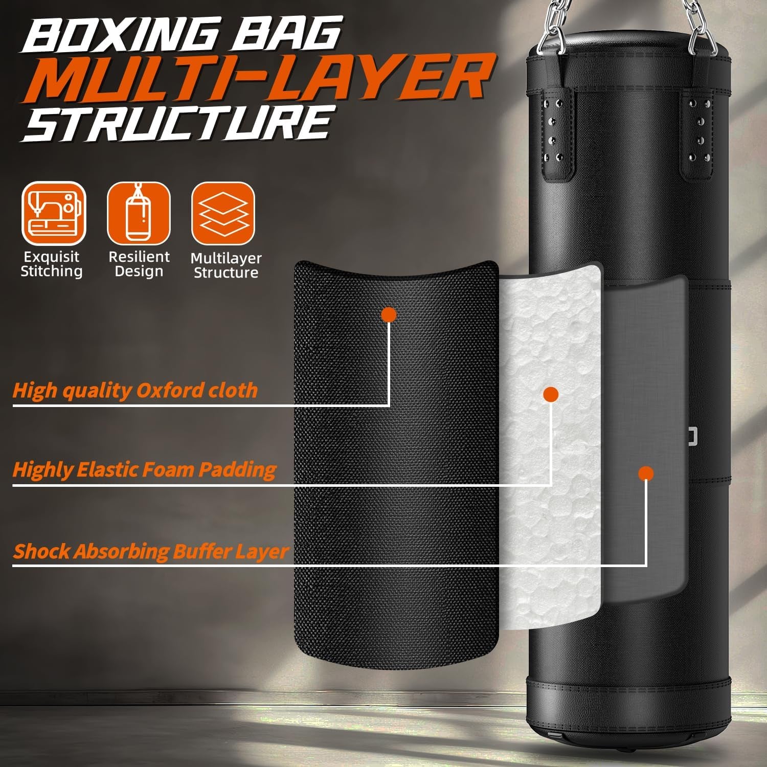 Punching Bag for Adults, 4Ft Heavy Boxing Bag Set with 12 OZ Gloves for MMA Karate Kickboxing Boxing Home Gym Training - Unfilled