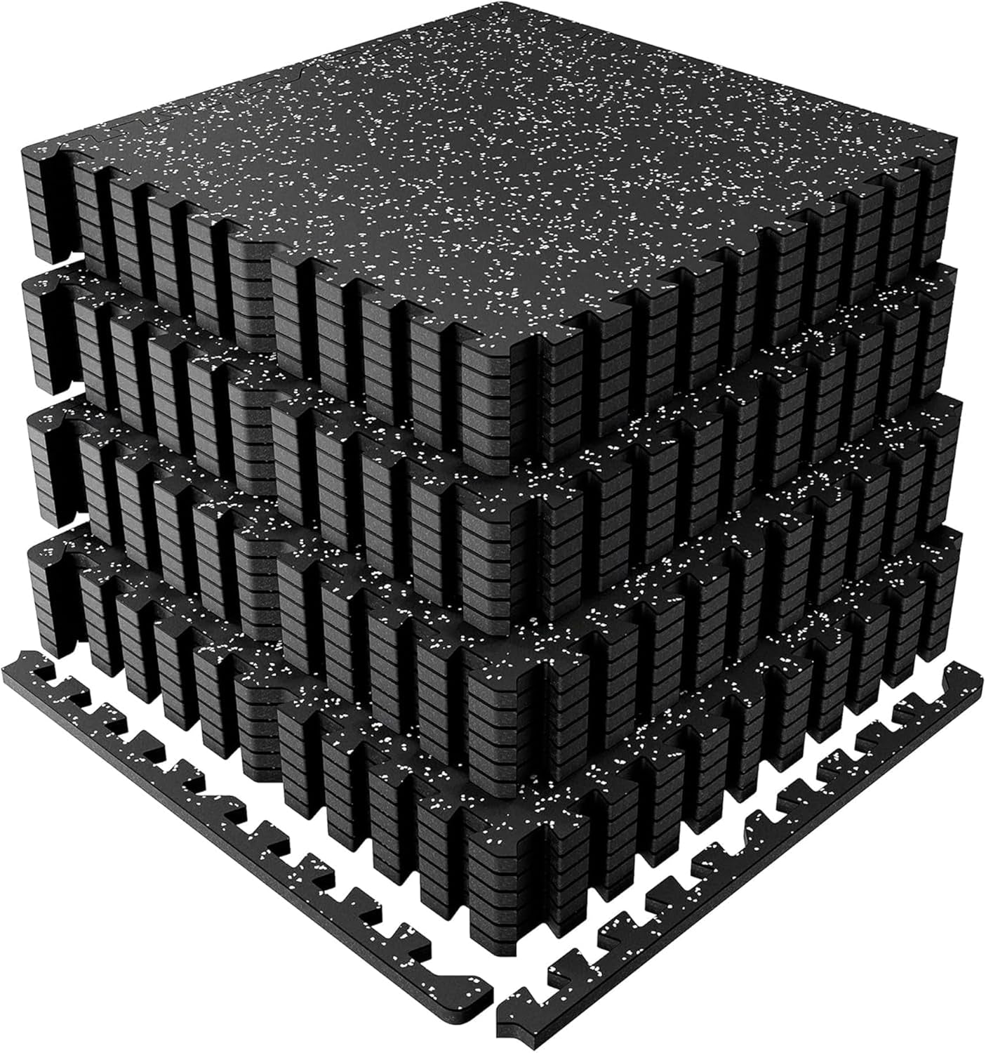 0.56" Thick 96 Sq Ft Exercise Mats,24 Tiles Rubber Top 24"X24" Interlocking Puzzle Gym Flooring with High Density EVA Foam for Home Gym & Heavy Weight Workout,Black/Grey