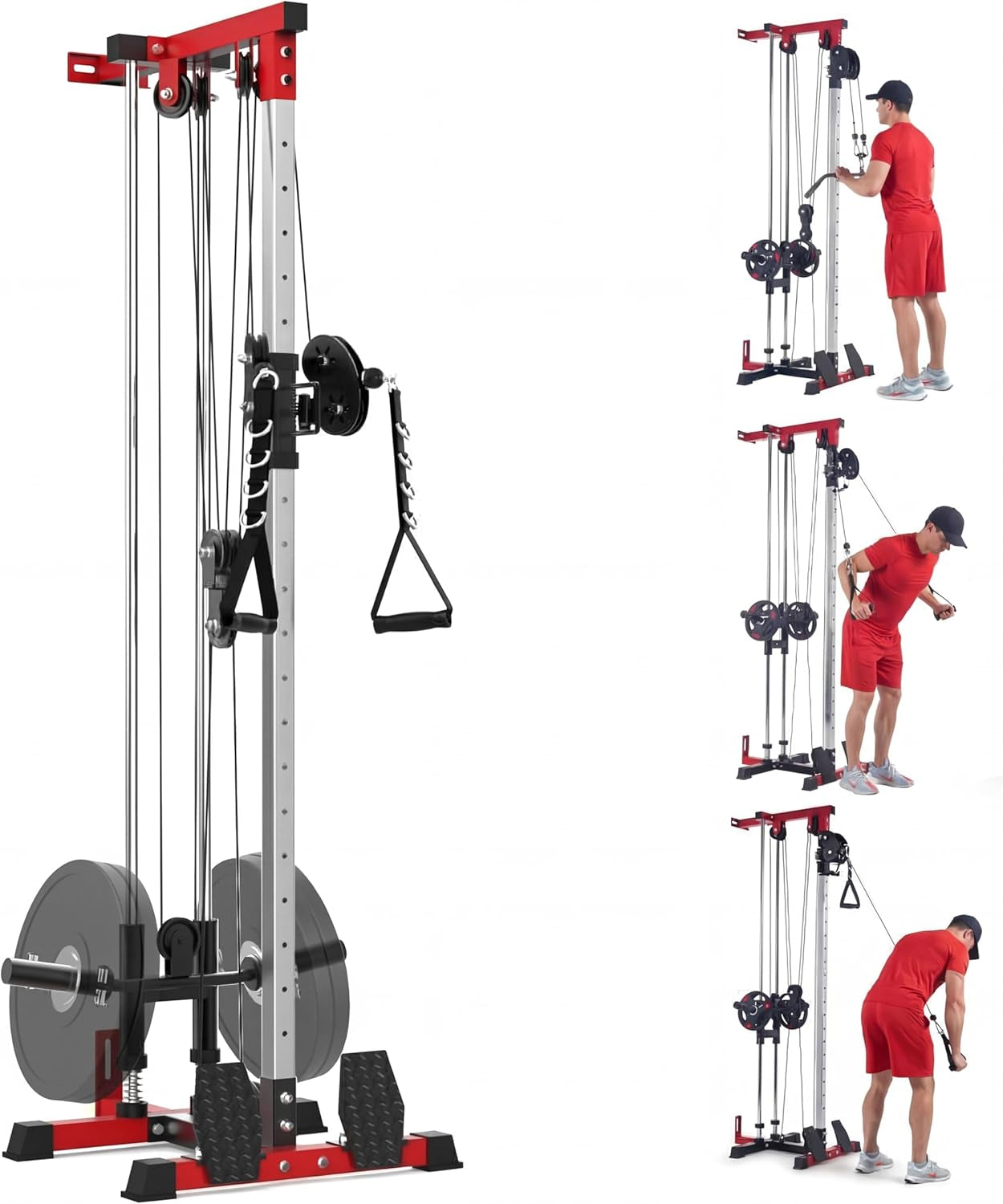 LAT Pull down Machines, 20-Position Wall Mount Cable Machine, Dual Pulley Cable Machine, Pulldown & Low Row Dual Station System with Accessories for Cable Crossover, Row, Chest Press & Leg Exercises |