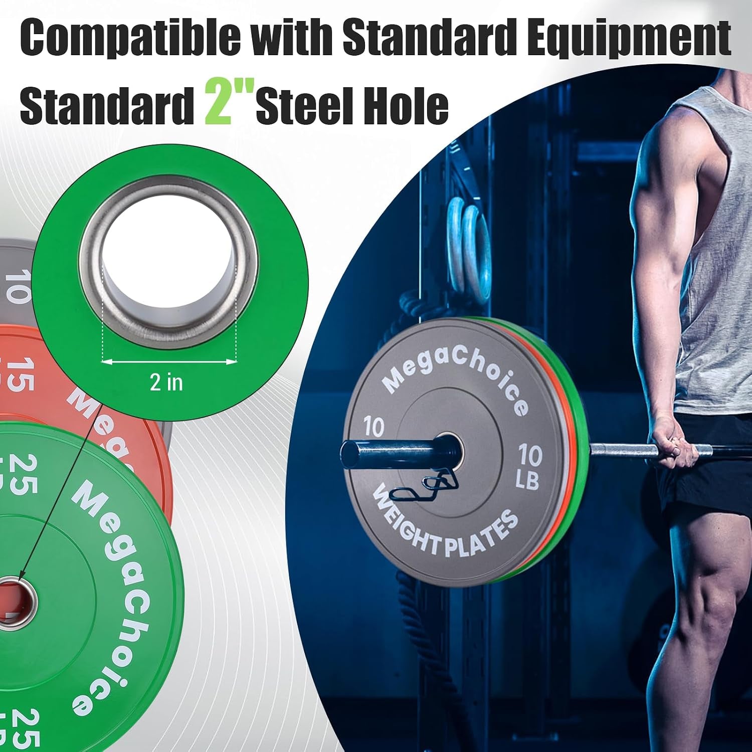 2" Rubber Bumper Weight Plates (Pairs/Single 1.25-55 Lbs) - Change Weight Plates Set 2 in Colored Fractional Weight Plates for Weightlifting,Home Gym Strength Training