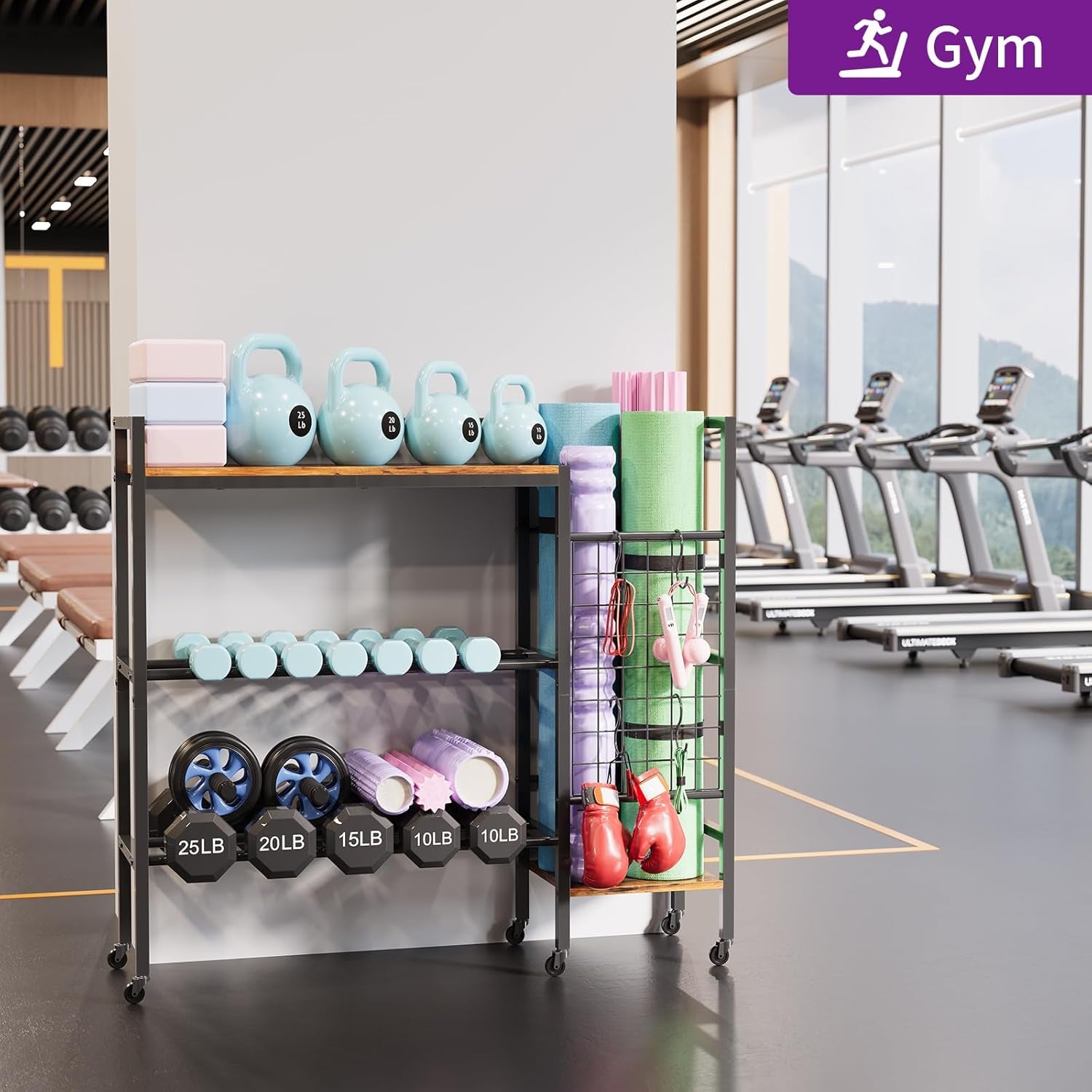 Dumbbell Rack, Gym Storage Rack, Weight Rack for Home Gym, Dumbbells, Kettlebells, Yoga Mats & More Space-Saving Home Gym Organizer