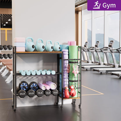 Dumbbell Rack, Gym Storage Rack, Weight Rack for Home Gym, Dumbbells, Kettlebells, Yoga Mats & More Space-Saving Home Gym Organizer