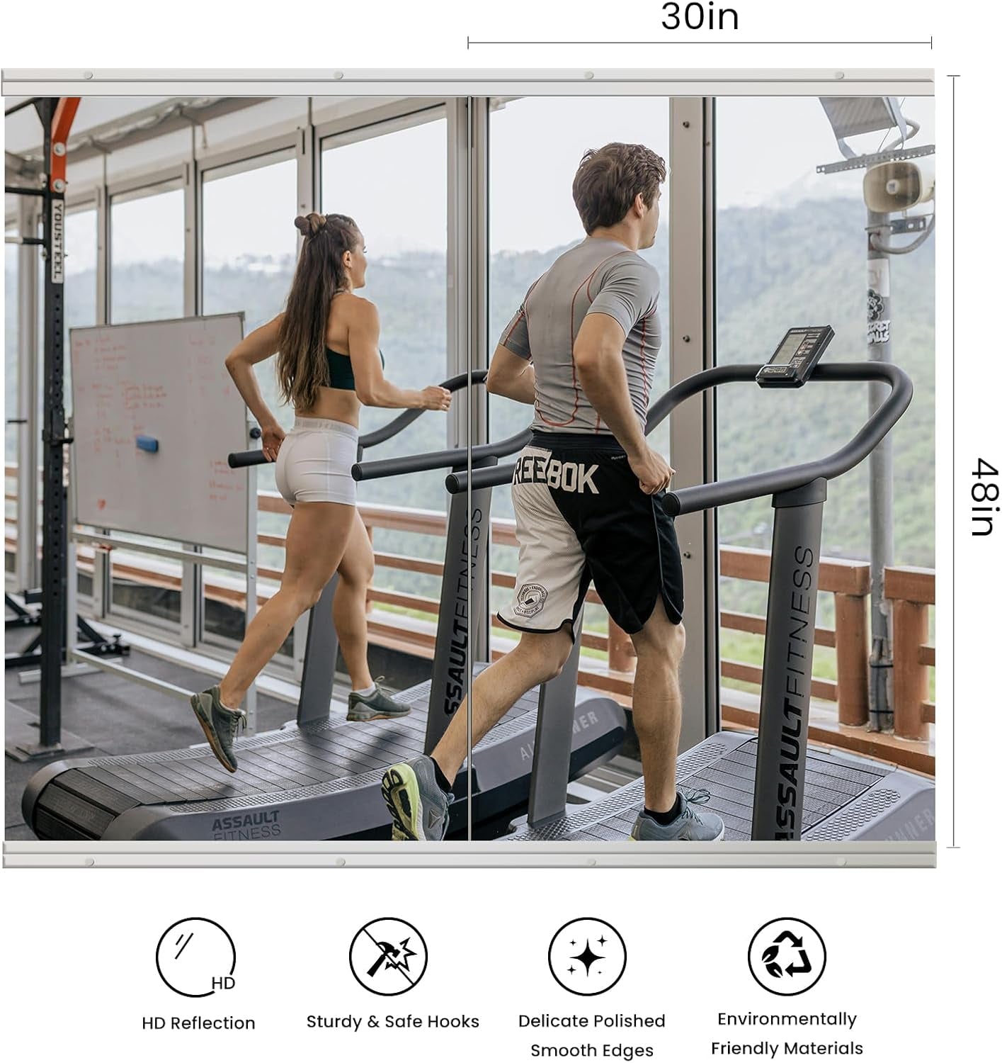 Tempered Glass Home Gym Mirror, 2Pcs 48"X30" Large Gym Mirror, HD Large Full Body Mirrors for Dance, Yoga, Frameless, Fitness, Garage