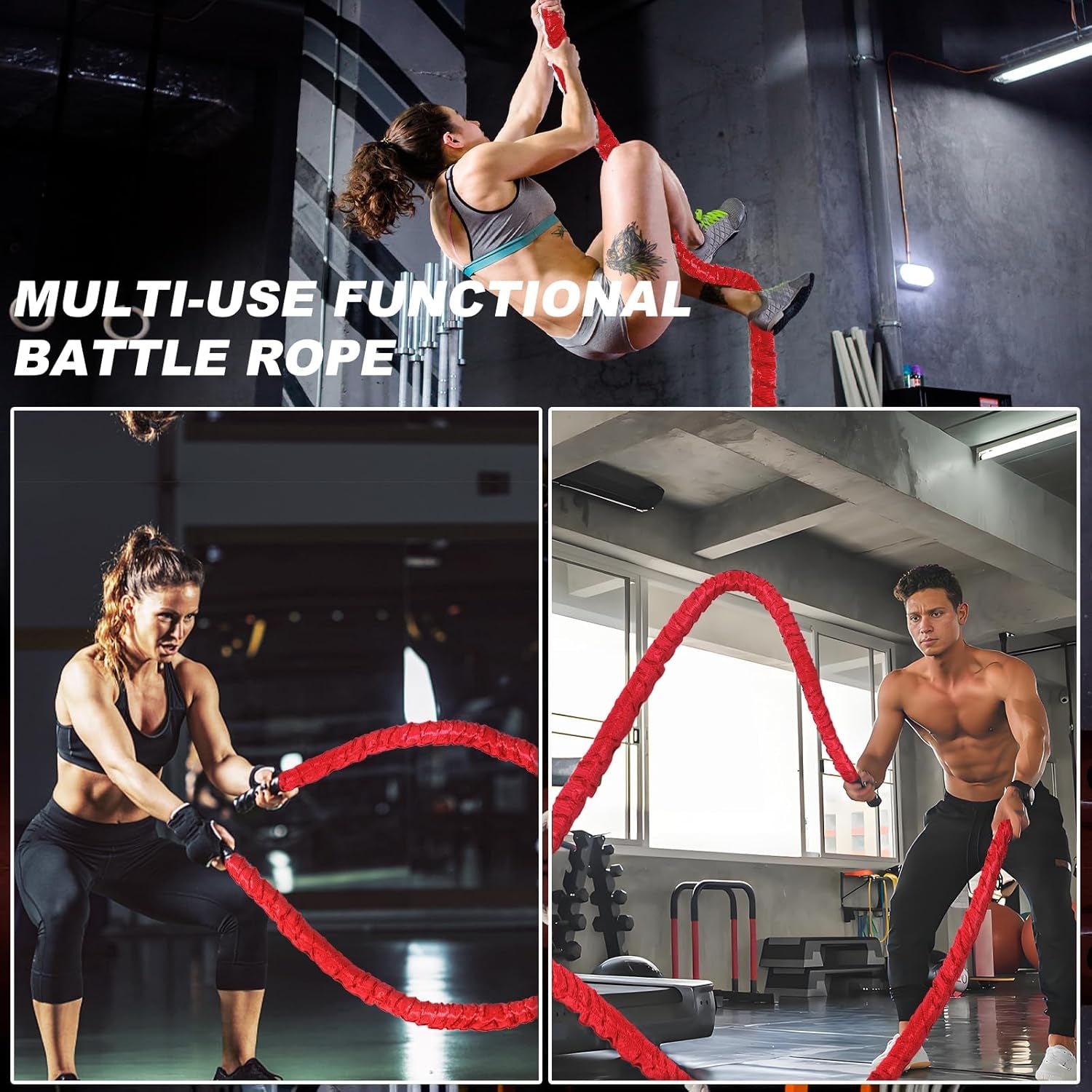 Battle Rope 1/1.26/1.5/2 Inch Diameter,Pink 30FT/40FT/50FT Exercise Workout Ropes for Home Gym Heavy Weighted Training Rope for Working Out
