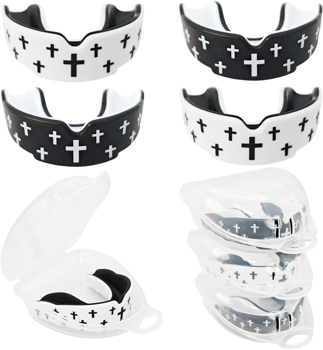 4 Pcs Mouth Guard - Faith Cross Mouthguard with Case, Religious Adult Mouth Guards Braces for Football Boxing Basketball Lacrosse Hockey and All Contact Sports