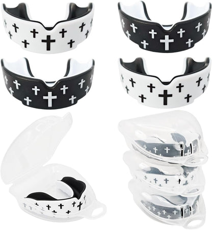 4 Pcs Mouth Guard - Faith Cross Mouthguard with Case, Religious Adult Mouth Guards Braces for Football Boxing Basketball Lacrosse Hockey and All Contact Sports