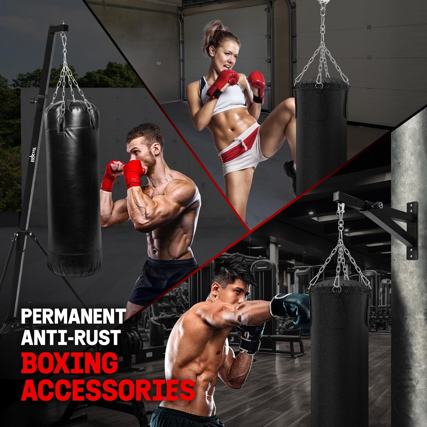 Punching Bag Hanger, Heavy Bag Spring 555 LB Capacity, Stainless Steel Hanging Kit with Spring Hook & Carabiner, Indoor & Outdoor Mounting for Boxing Bags & Recreation