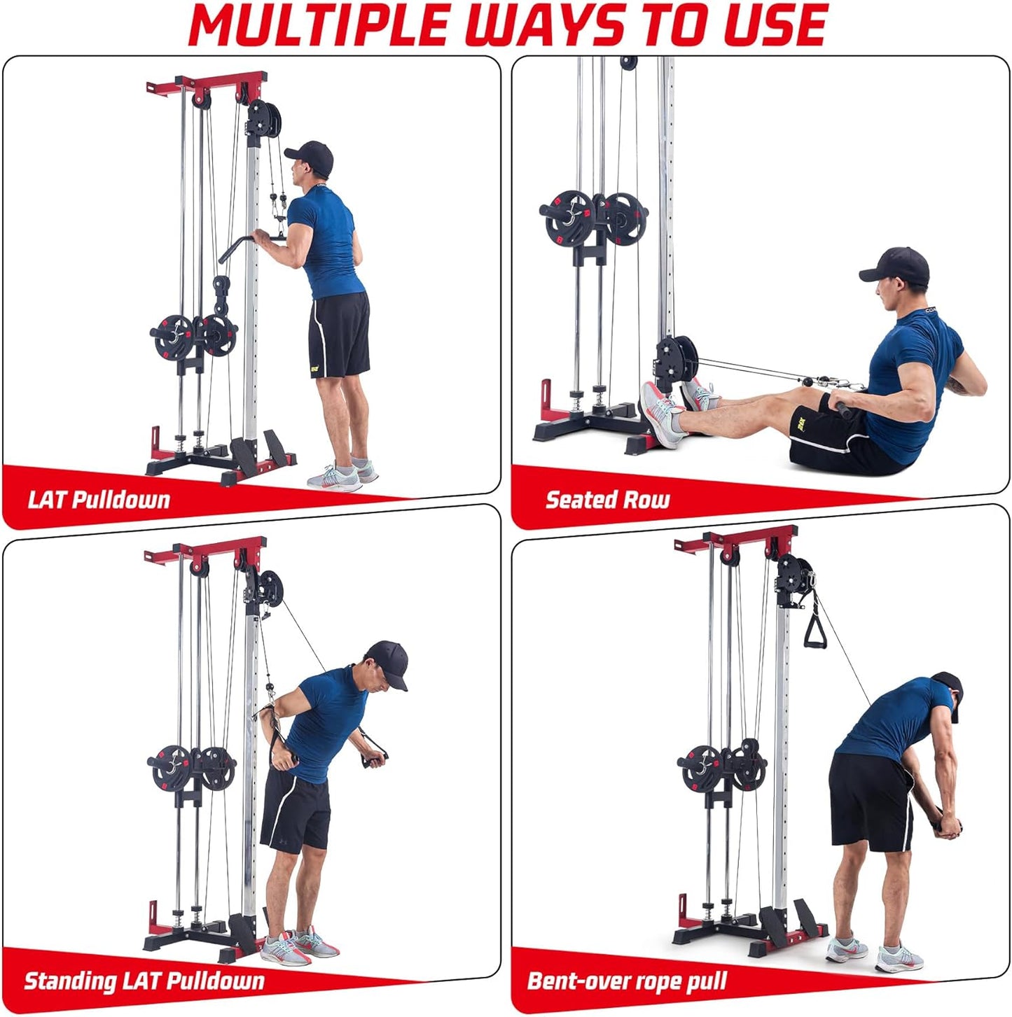 LAT Pull down Machines, 20-Position Wall Mount Cable Machine, Dual Pulley Cable Machine, Pulldown & Low Row Dual Station System with Accessories for Cable Crossover, Row, Chest Press & Leg Exercises |