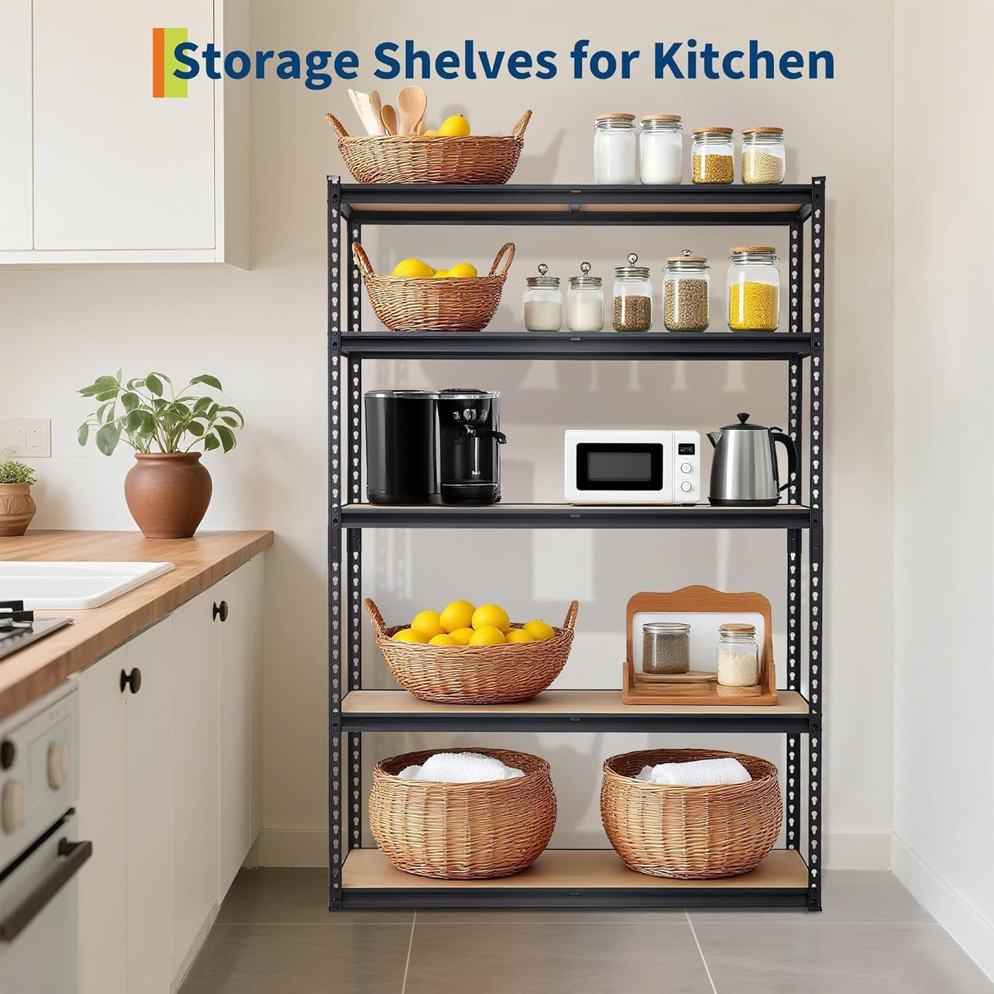 5-Tier Heavy Duty Storage Shelves with 2500 LBS Capacity, Adjustable Metal Shelving Rack for Garage, Kitchen, Pantry, Basement, Bathroom, Laundry Room Organization, 48" D X 24" W X 72" H