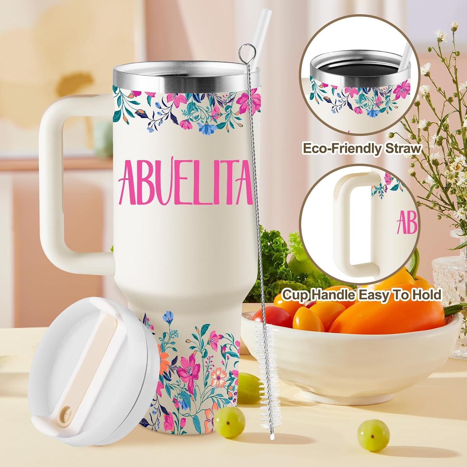 Abuelita Gifts Birthday Gifts for Abuelita Regalos Para Abuelita Feliz Cumpleaños Abuelita Abuela Gifts for Mothers Day Christmas 40Oz Travel Cup Insulated Tumbler with Lid & Straw