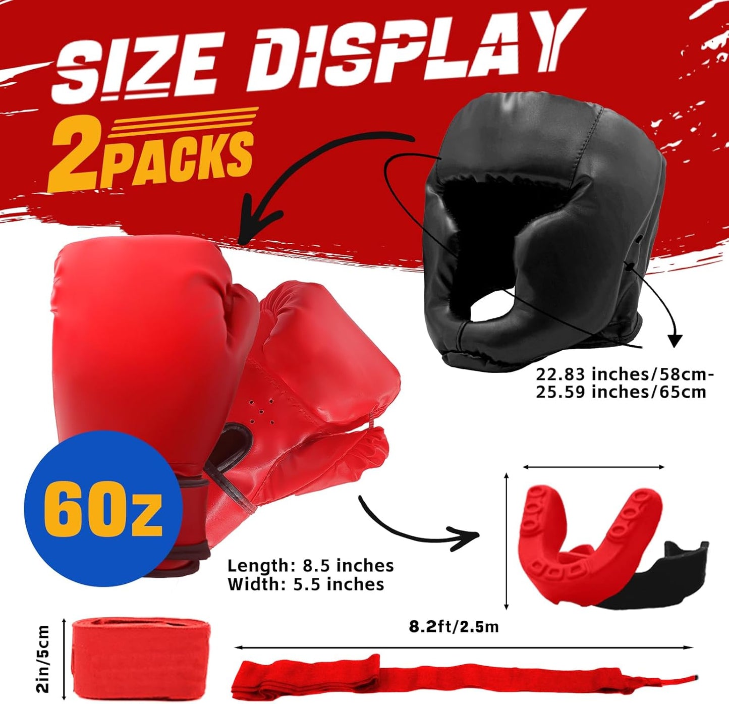 14 Pcs Boxing Set Boxing Equipment Set for Beginners Including 2 Pair of 6 Oz Boxing Gloves Headgear Helmet Hand Wraps Mouth Guards Gifts Training Equipment