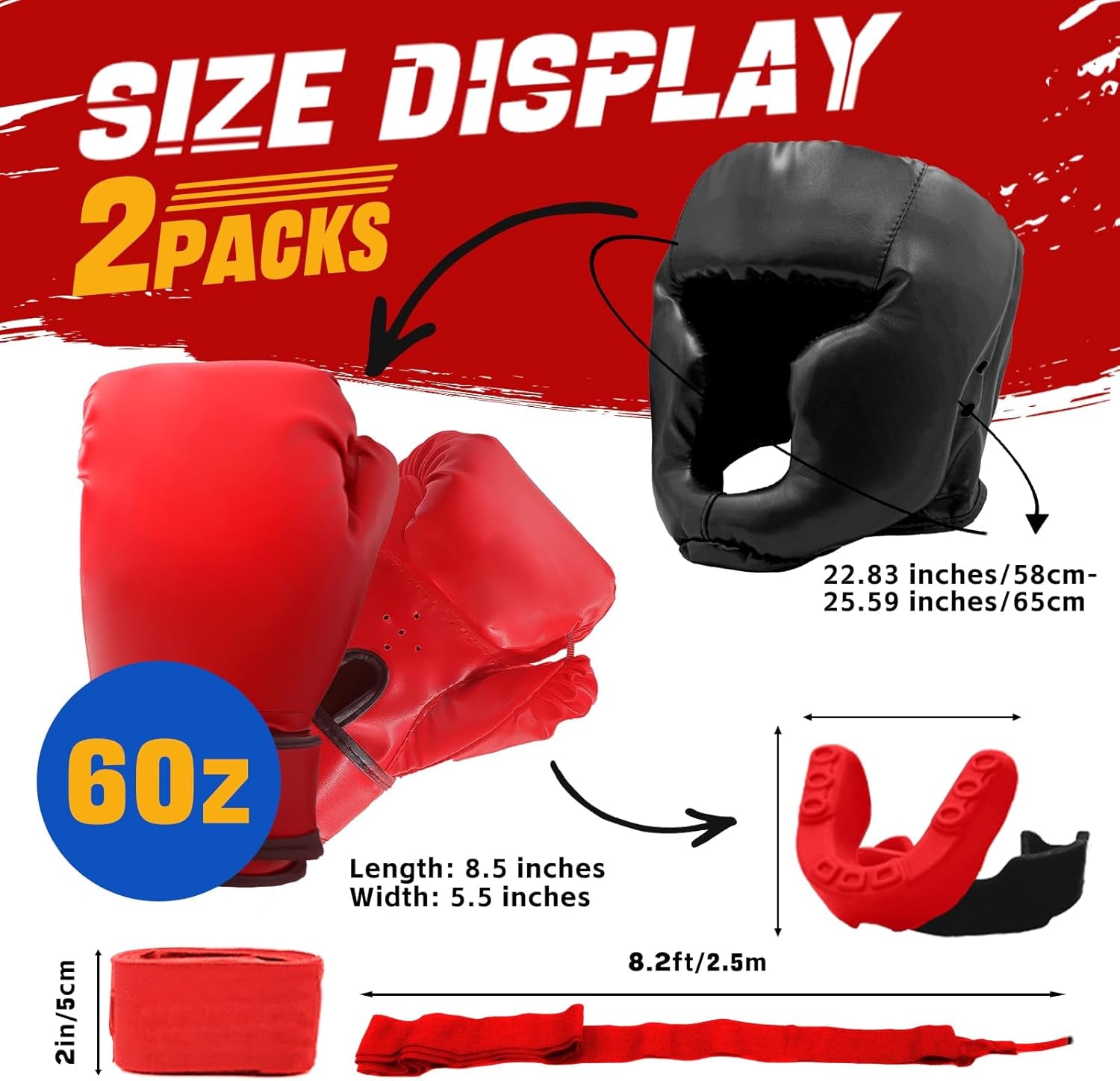 14 Pcs Boxing Set Boxing Equipment Set for Beginners Including 2 Pair of 6 Oz Boxing Gloves Headgear Helmet Hand Wraps Mouth Guards Gifts Training Equipment