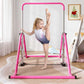 Expandable Kids Gymnastics Kip Bar - Upgraded Dual Base, Folding Adjustable Height 44''-60'', 350LBS Weight Limit, Anti-Slip Suction Feet, Home Training Bar for Kids Ages 3-13 (Pink)