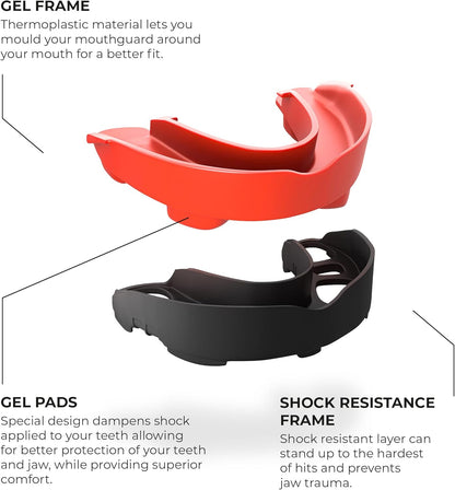 Mouth Guard Sports W/Case, Professional Mouthguard for Boxing, Football, Hockey, Jiu Jitsu, Muay Thai, MMA, Wrestling and High Contact Sports, Fits Adults, Youth, Kids 11+ (Black/Blue)
