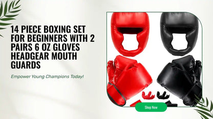14 Piece Boxing Set For Beginners With 2 Pairs 6 Oz Gloves Headgear Mouth Guards by@Outfy